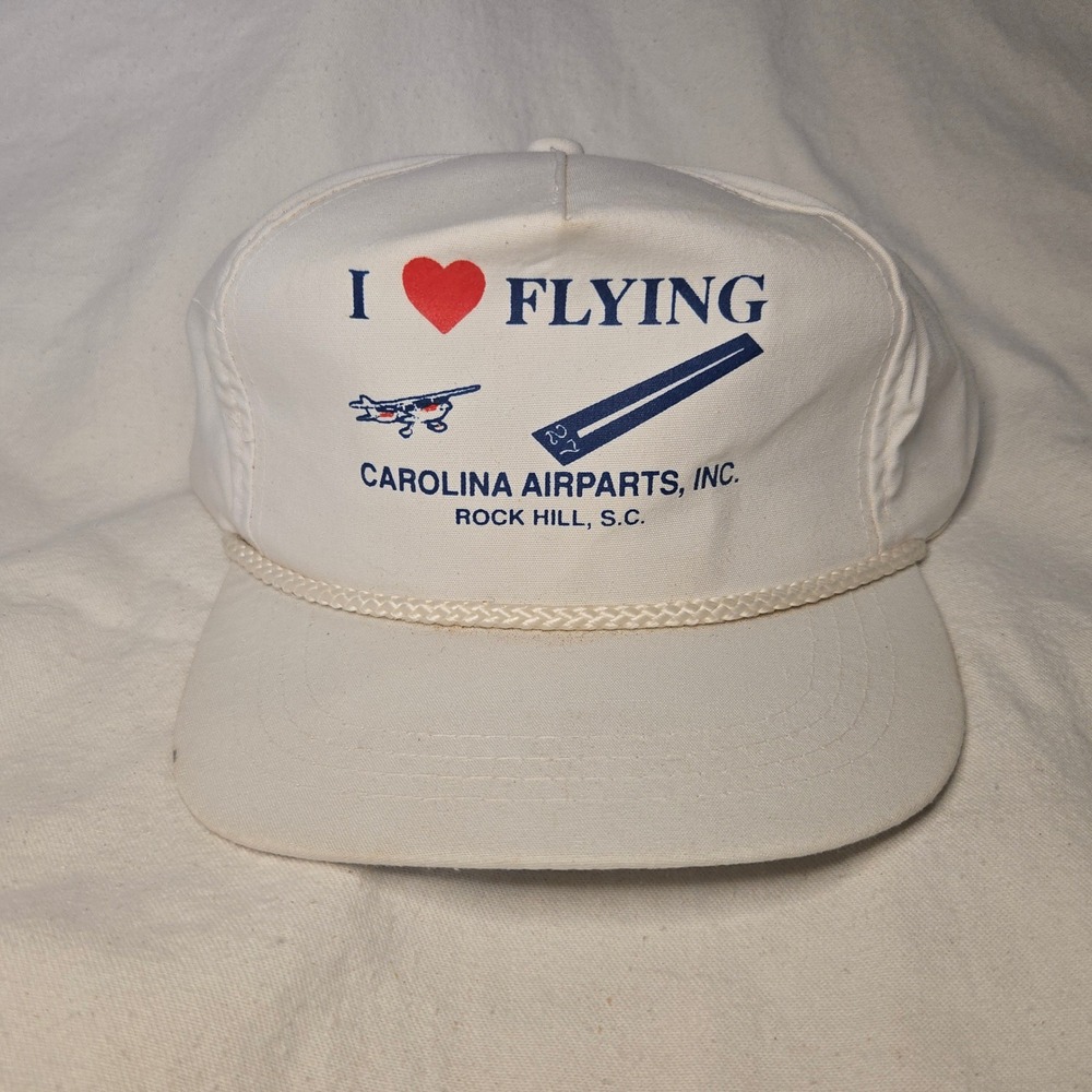 VTG I Love Flying Hat Trucker Carolina Airparts Showcase Yupoong OSFA Hat White